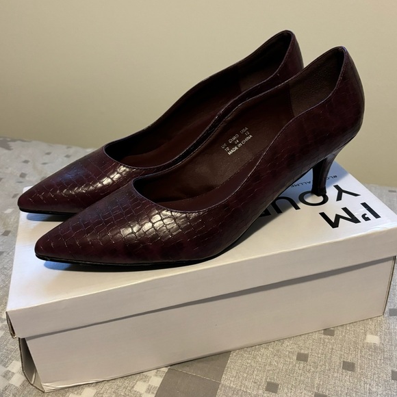 long tall sally Shoes - Long Tall Sally Burgundy Maci Croc Court Heel